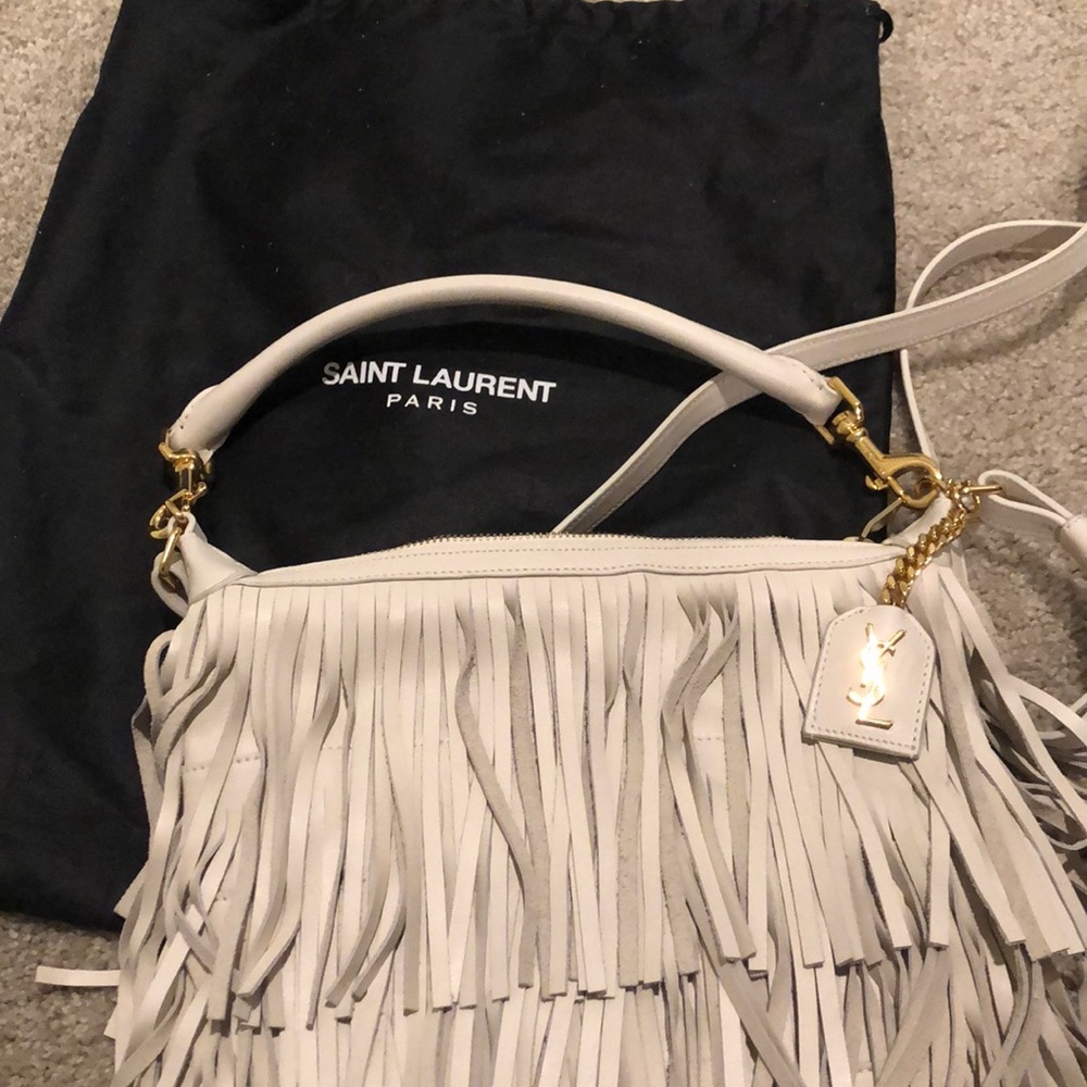 Saint Laurent Cream Fringe Crossbody Bag - Picture 6 of 6